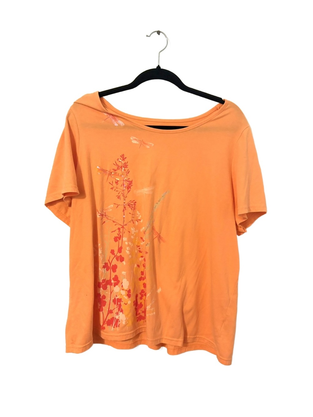 breckenridge Orange Floral & Dragonfly Short Sleeve Tee